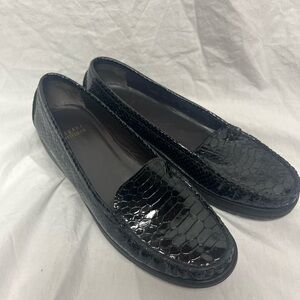 Stuart Weitzman Black Croc-Embossed Loafers